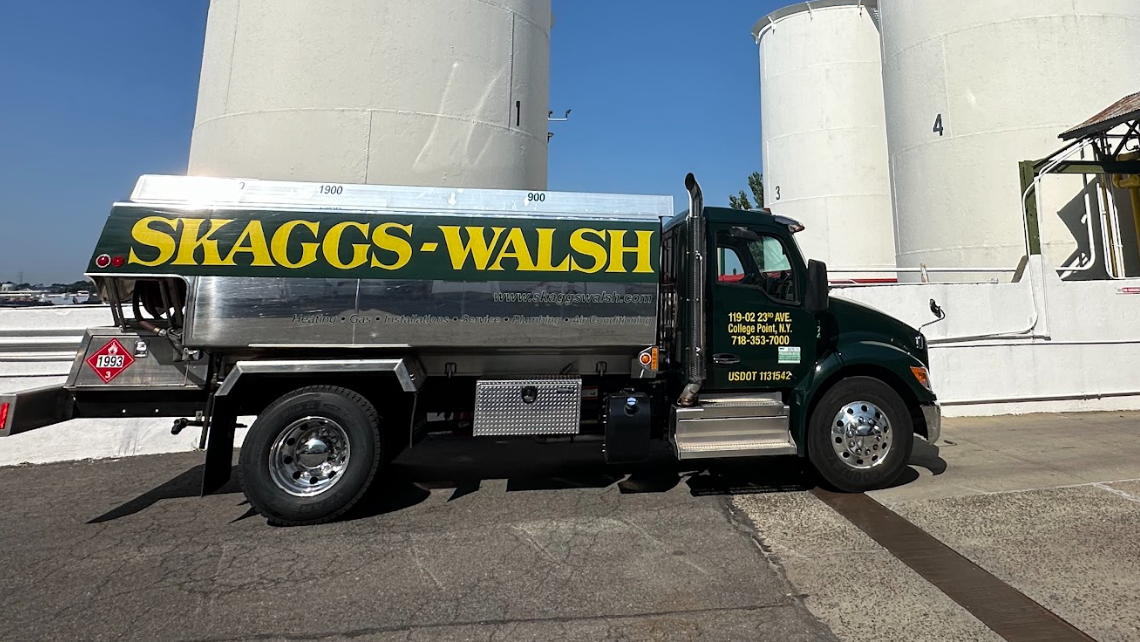 A Skaggs-Walsh delivery truck for heating oil delivery in Brooklyn in front of our oil terminal.